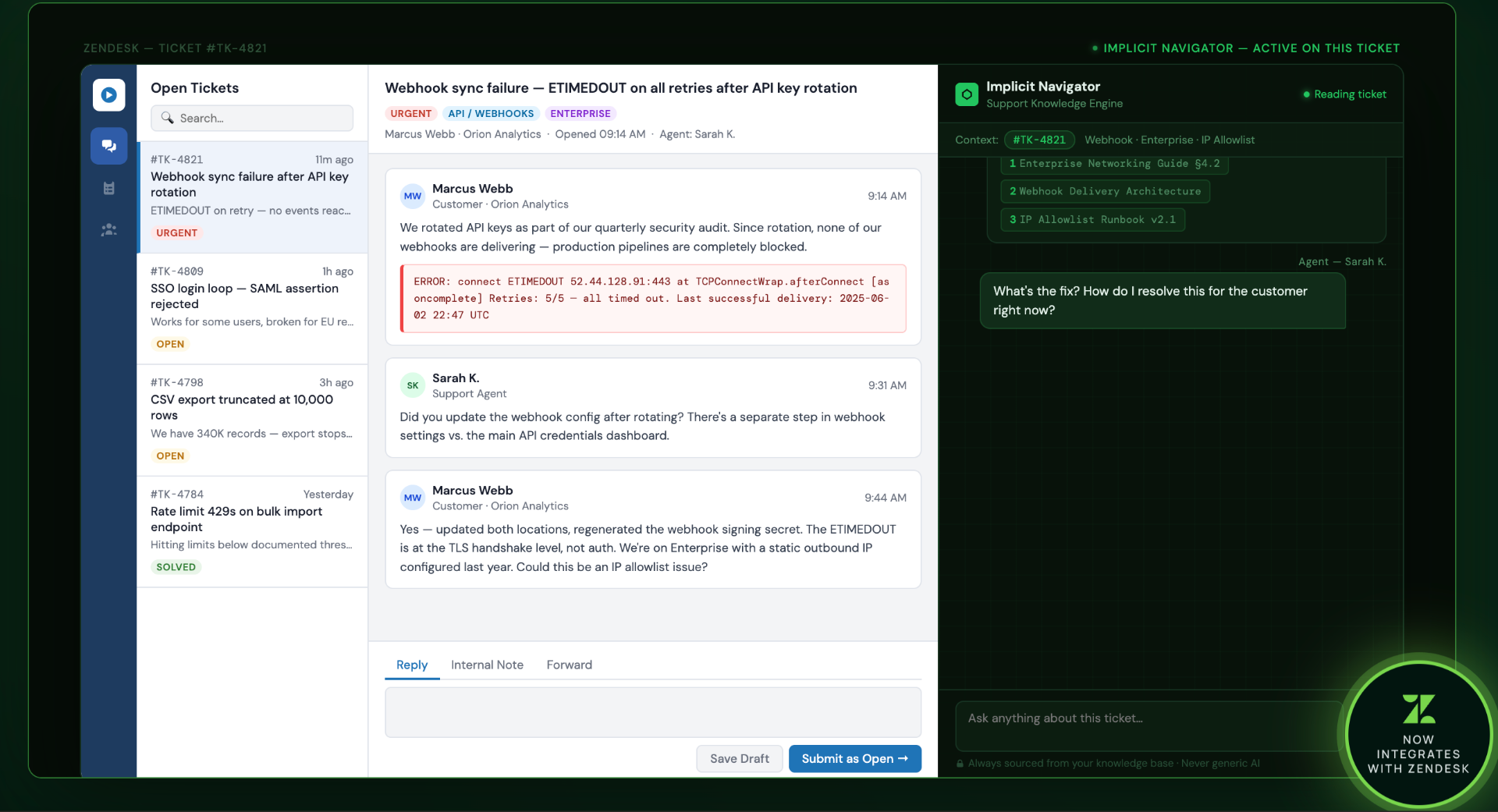 Zendesk agent workspace with AI assist