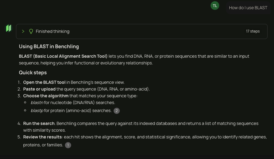 AI answer with inline source citations